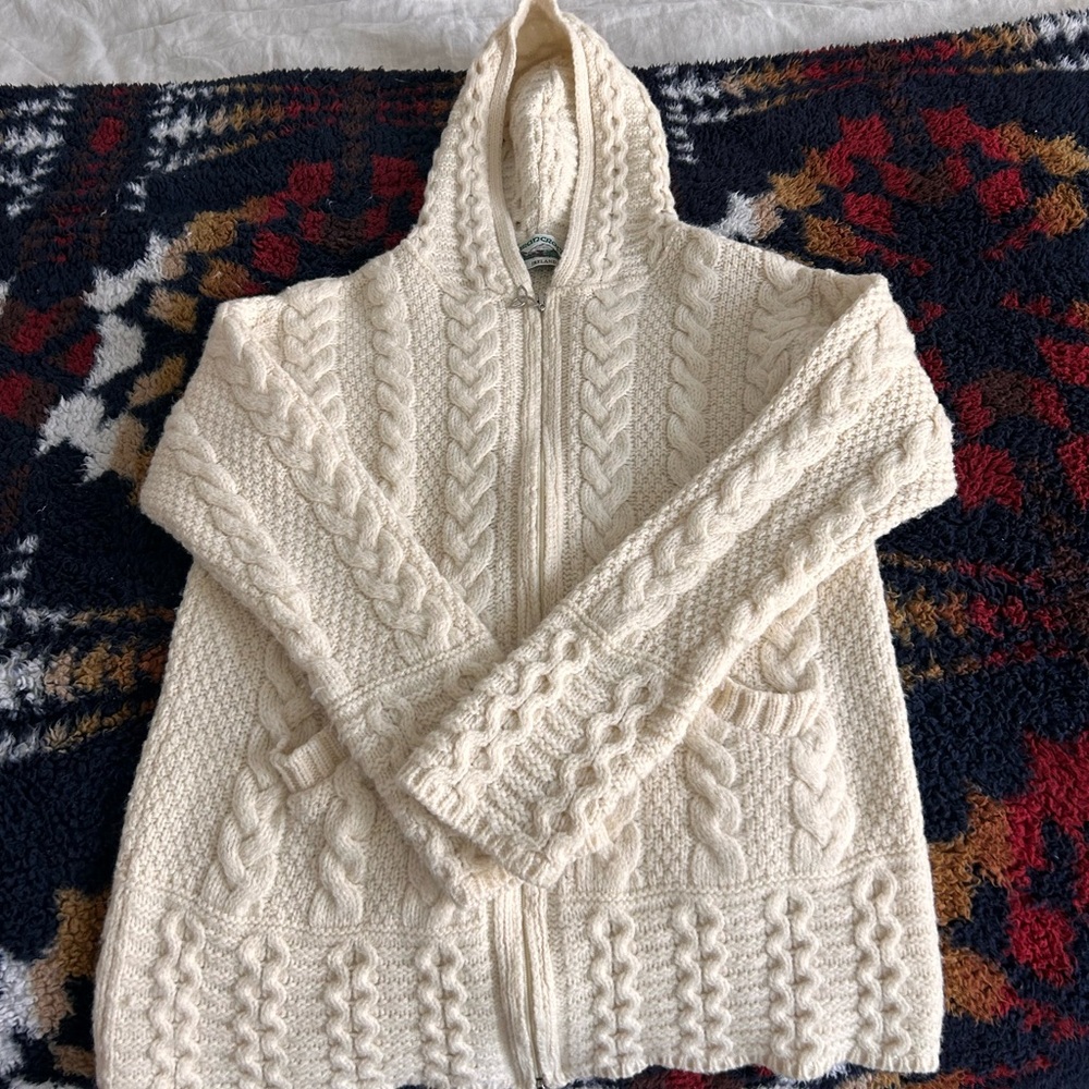 Hooded Coatigan with Celtic Knot Zipper Pull‎ Aran Crafts, Made in Ireland